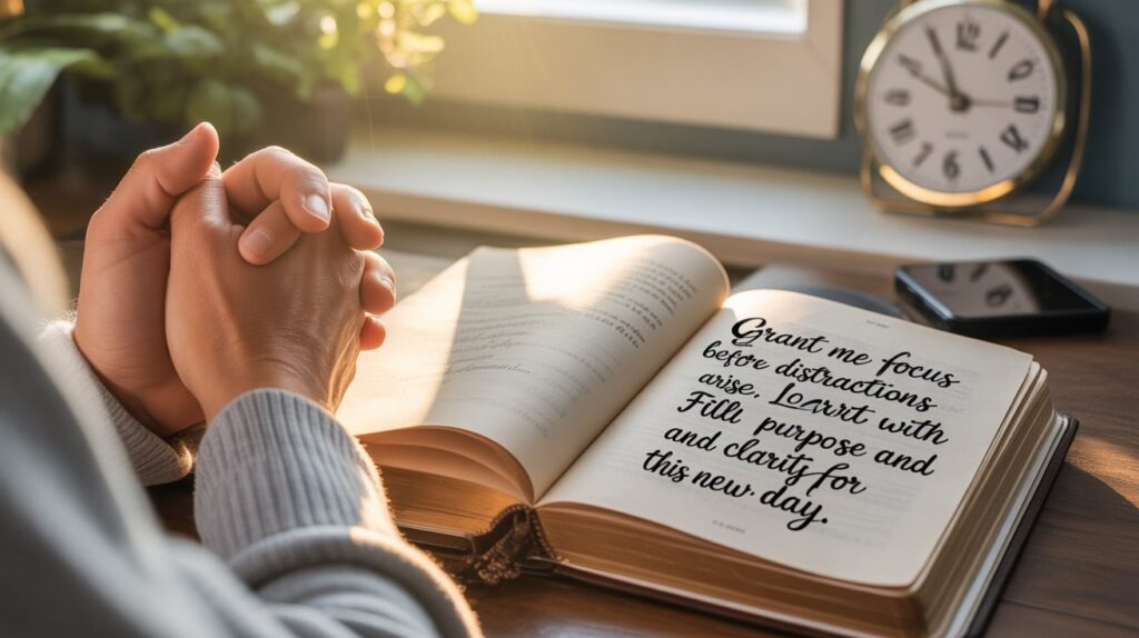 Which powerful good morning prayer helps focus before distractions clock in?